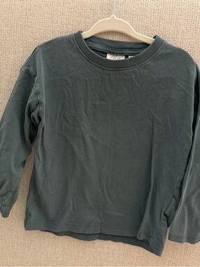 Zara Forest Green Ribbed Neck Long Sleeve Top
